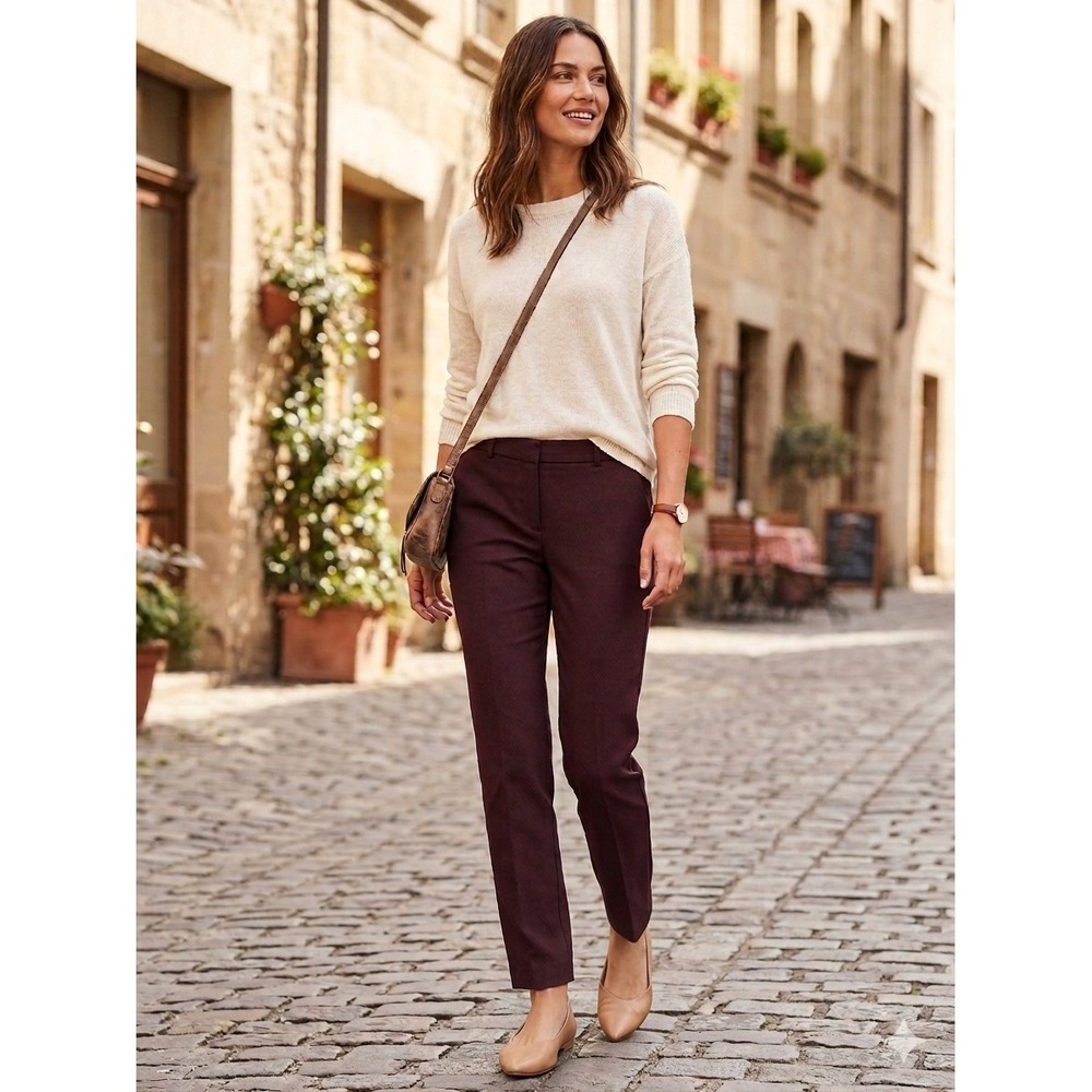 Banana Republic‎ Reegan Slim Straight Pants Textured Burgundy Maroon Size Two